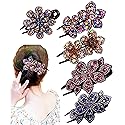 5 Pcs double flower decorative jeweled rhinestone hair clip pretty fancy floral thick crystal hair clips for women beautiful fashion designer asian Beauty & Personal Care LJC-20
