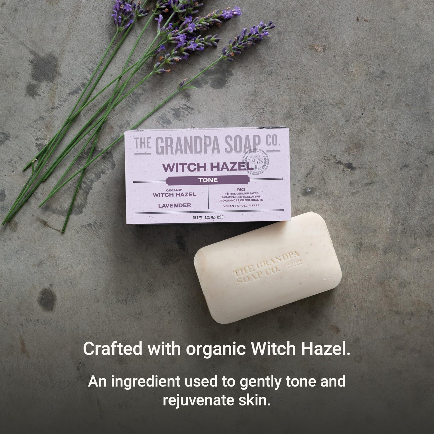 The Grandpa Soap Company Witch Hazel Bar Soap - Gently Tones Skin, With Witch Hazel and Lavender, Provides a Relaxing Effect, Vegan, For Face Beauty & Personal Care The Grandpa Soap Company