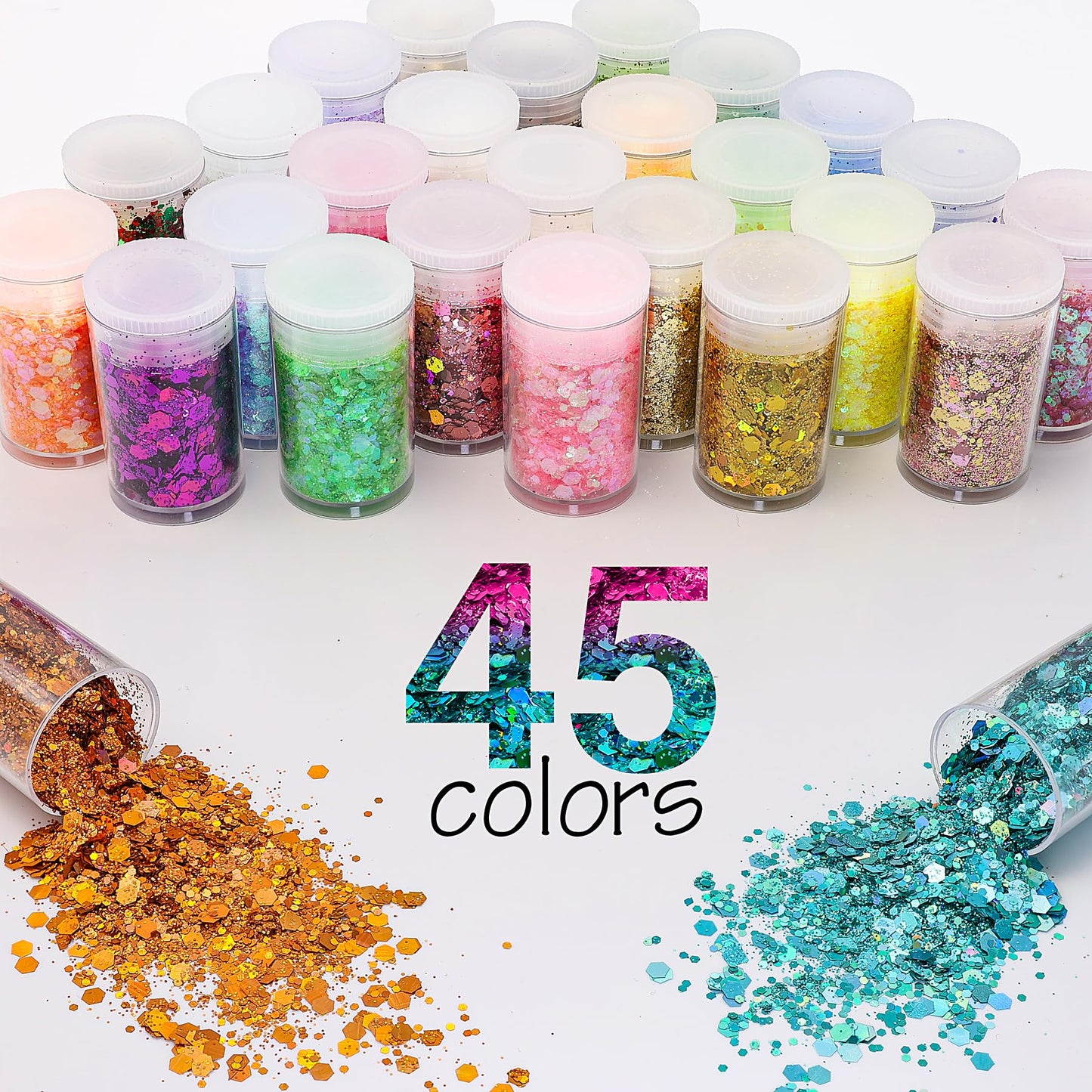 45 Holographic Chunky Sequins & Fine Powder Glitter Mix, Iridescent Glitter Flakes for Face, Body, Eye, Nail Art & Resin Epoxy Beauty & Personal Care Estanoite