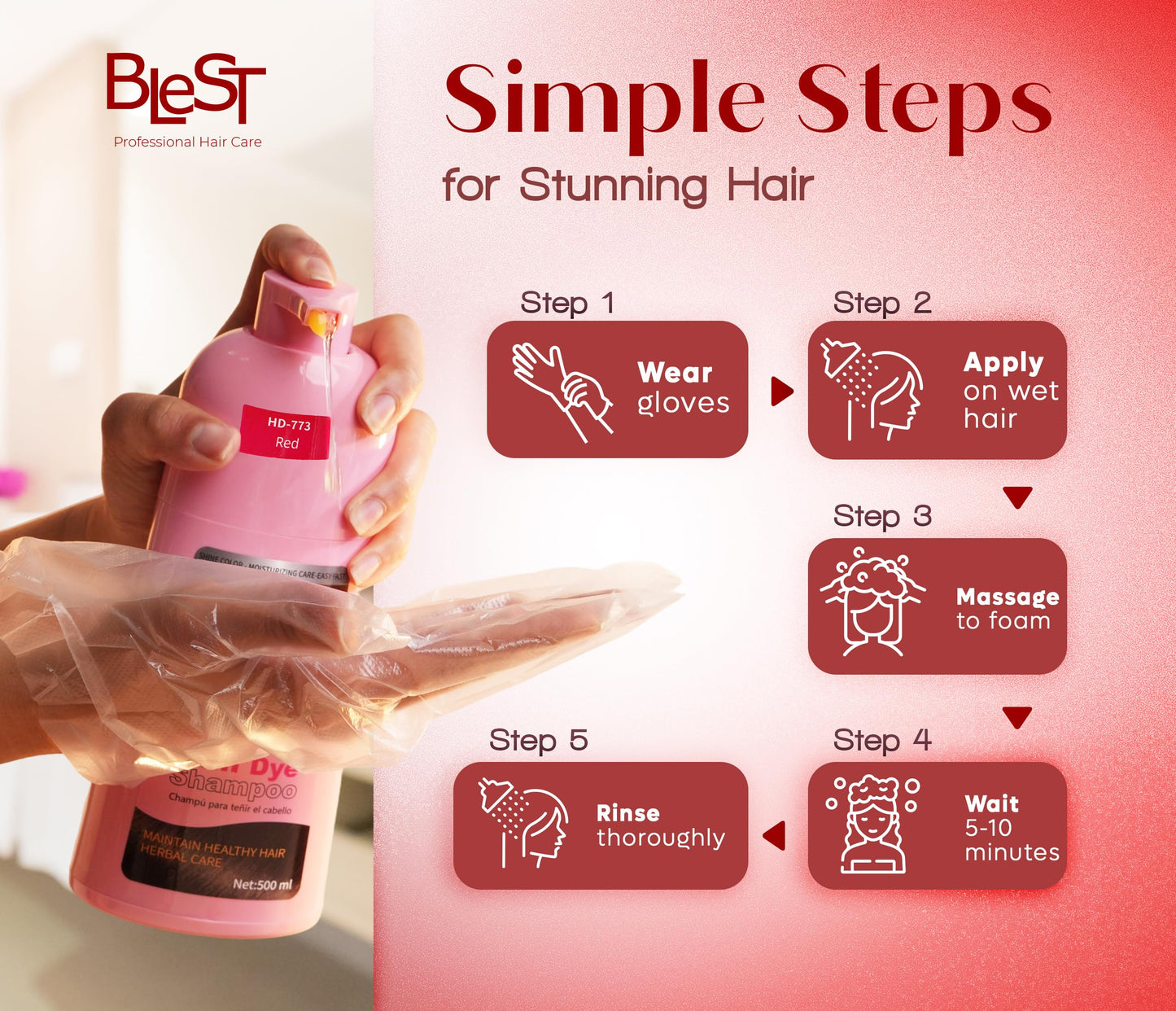 BLEST PROFESSIONAL HAIR CARE Hair Dye 2-in-1 Shampoo Color for Quick Gray Coverage - Semi Permanent Hair Color for Men and Women - 500ml (Red) Beauty & Personal Care BLEST PROFESSIONAL HAIR CARE