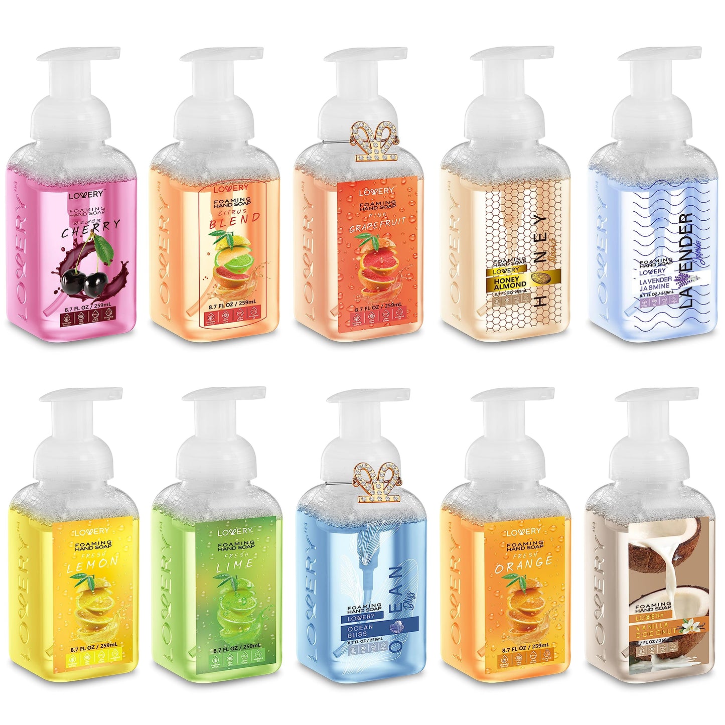 Foaming Hand Soap 10 Pack, Moisturizing W Aloe Vera & Essential Oils - Alcohol-Free Citrus Blend, Lemon, Orange, Lime, Grapefruit, Black Cherry Beauty & Personal Care LOVERY
