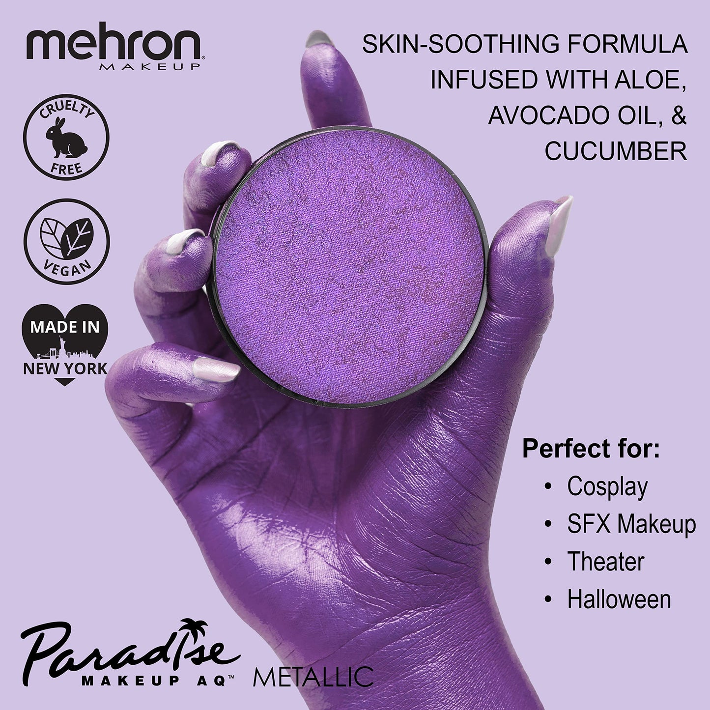 Mehron Paradise FX Metallics - Metallic Purple 1.4 oz | Professional Water Activated Shimmering Metallic Paint for Raves, Costumes, Special Effects Beauty & Personal Care Mehron