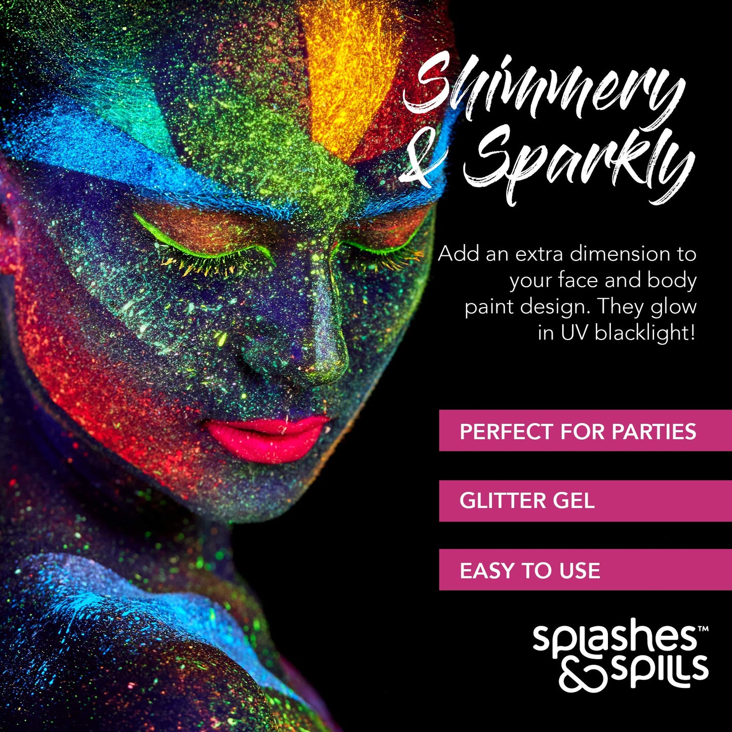 UV Glitter Body Paint Gel - 4 Colors Cosmetic Set for Girls, Women, Adults - 10 ml Tubes with Glowing Effect - Perfect for Dress Up, Festival, Costume Beauty & Personal Care splashes & spills