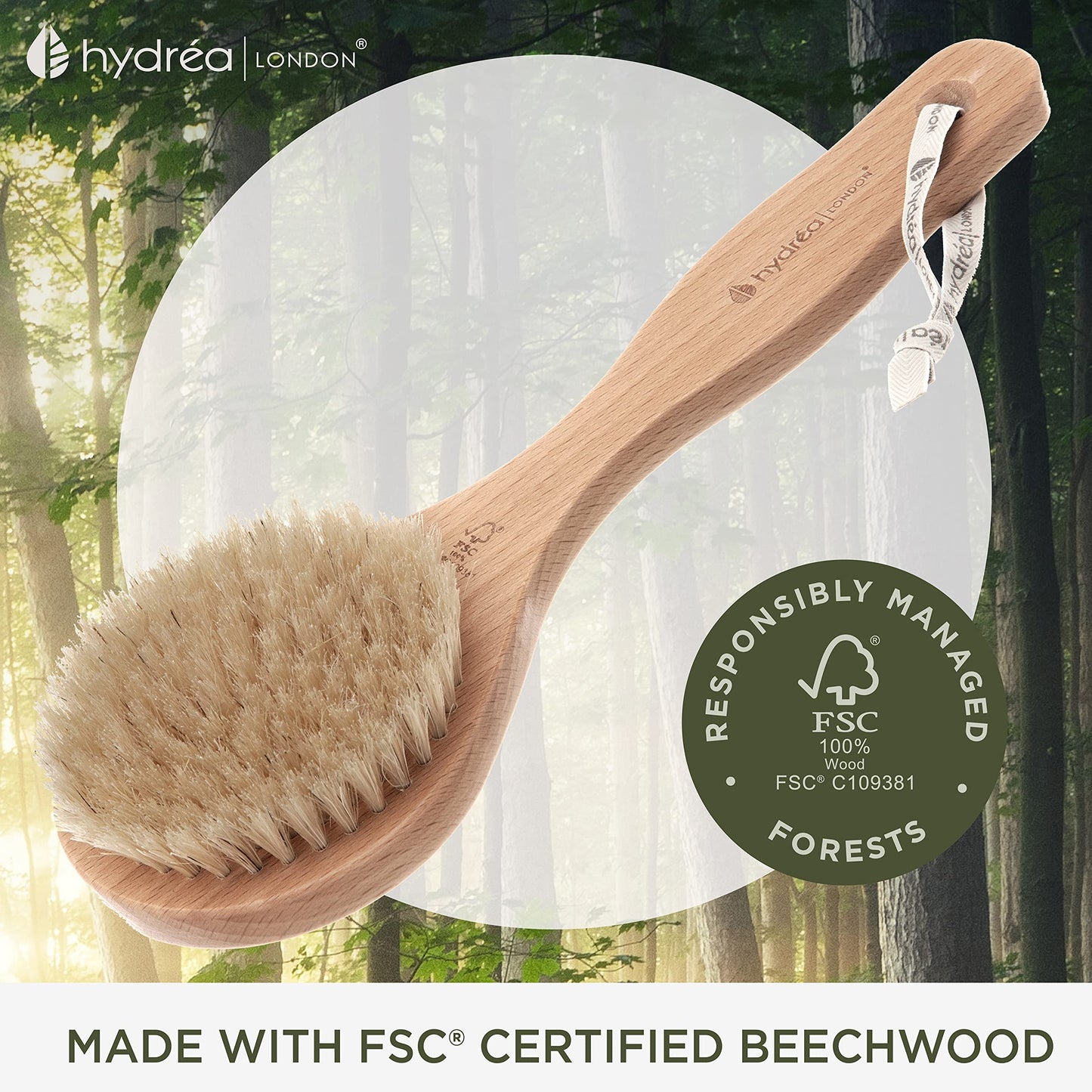 Hydrea London Dry Body Brush -Short Handle Premium Exfoliating Dry Skin Brush with Natural Bristle, FSC® Certified Beechwood. Beauty & Personal Care Hydrea London