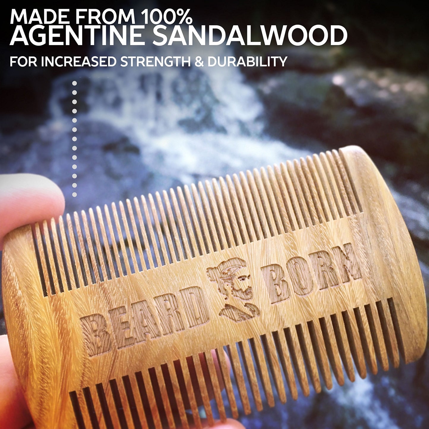 Handmade Beard Comb for Men - Extra Strong Real Sandalwood to Brush & Shape Hair. Facial Care Kit & Gift Box Set included - Wide & fine teeth for all Beauty and Personal Care Beard Born