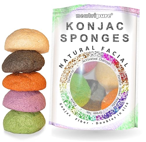 Konjac Sponge Set: Organic Skincare Facial for Natural Exfoliating and Deep Pore Cleansing 5 Piece Sampler Pack Infused with Charcoal, Turmeric, Green Beauty & Personal Care Neutripure