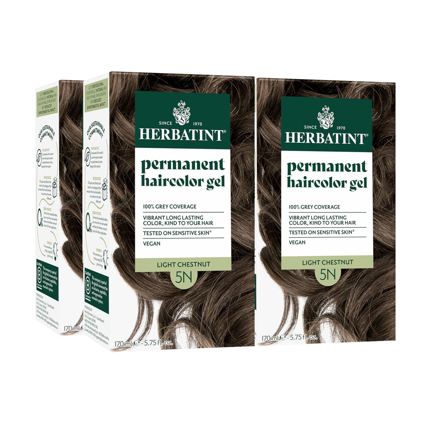 Herbatint Permanent Hair Dye - 5N Light Chestnut - For Up To 100% Gray Coverage of Resistant Gray Hair - Ammonia-Free, Alcohol-Free & Vegan - Salon Beauty & Personal Care Herbatint