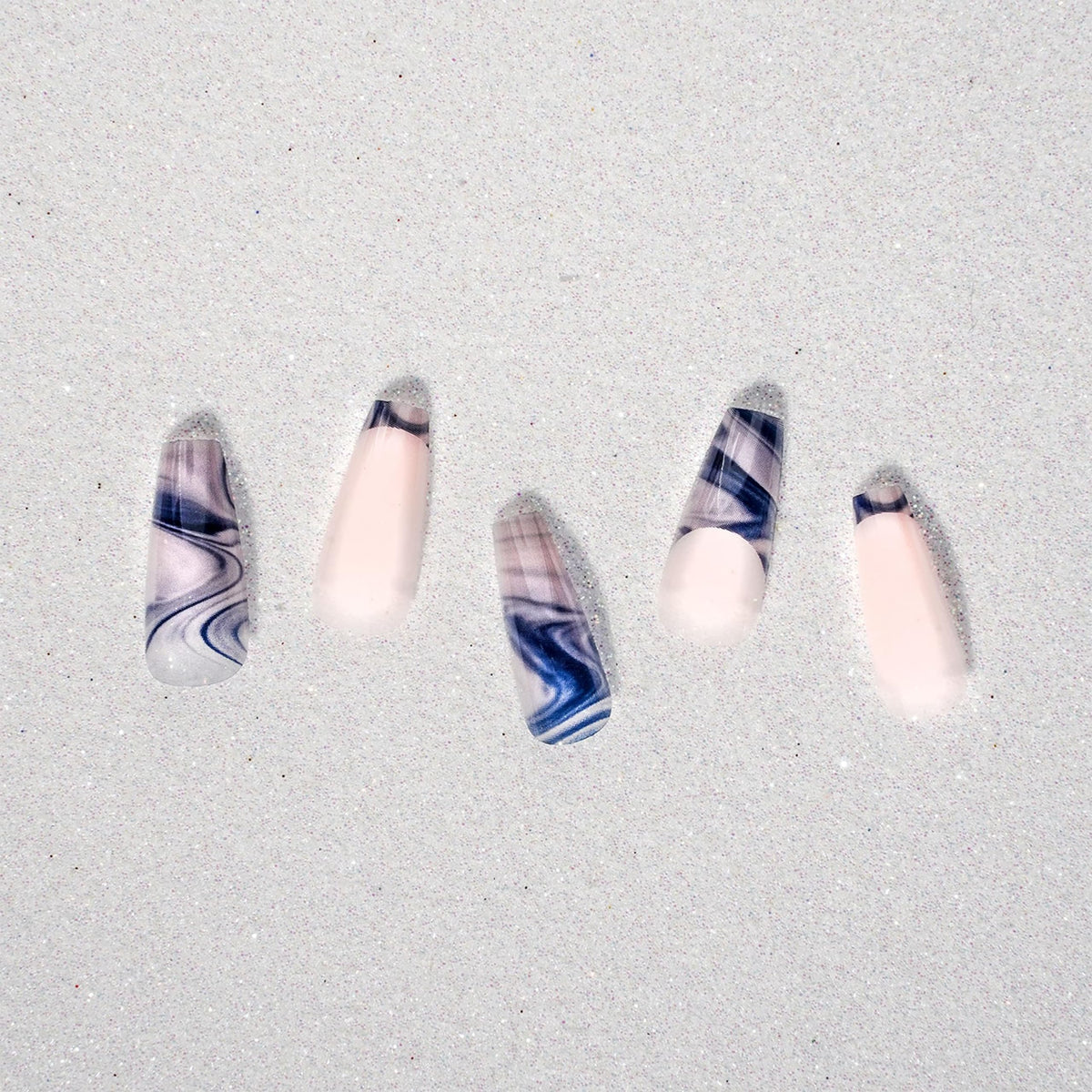 EBIN NEW YORK 3D Nail Lux - Midnight Blue - TROPICAL COCKTAIL | Press on Nails Long and Extra Long Coffin Style, Colorful Patterns False Nails