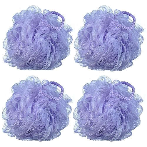 iboodi 60g/pcs Purple Mesh Bath Sponge Shower Pouf Loofahs Shower Puff Pack of 4 (Purple) Beauty & Personal Care iboodi