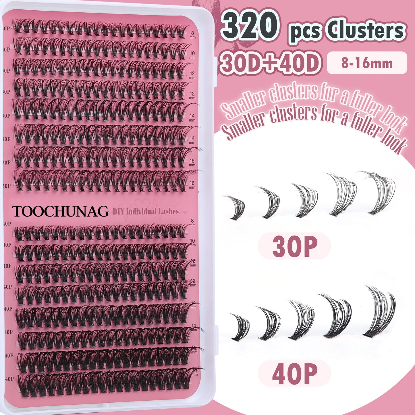 Lash Clusters 30D+40D Individual Lashes 320pcs Natural Cluster Eyelash Extensions 8-16MIX DIY Lash Extension D Curly Wispy False Eyelashes Clusters by Beauty and Personal Care TOOCHUNAG