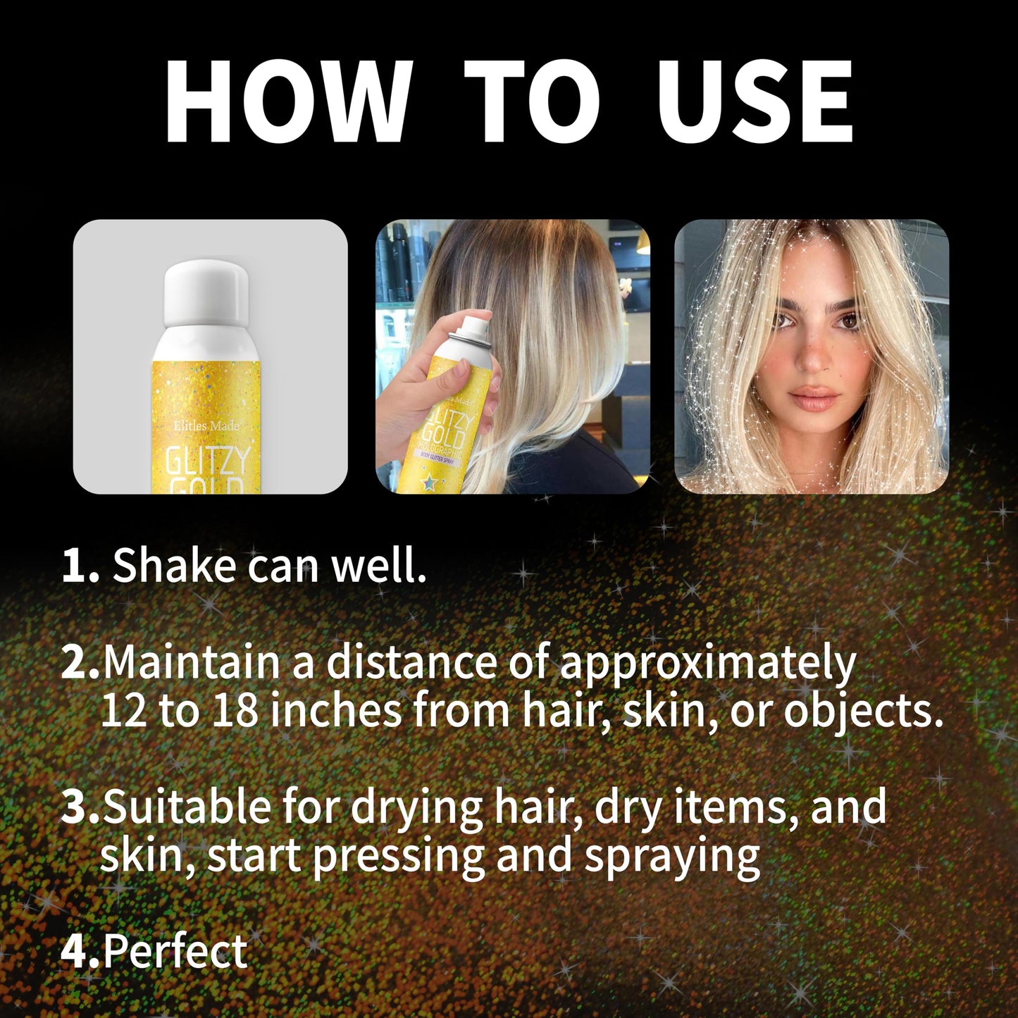 Elitles Made Hair Glitter Body Glitter Spray, 150ML Glitter Hairspray Gold Glitter Spray for Hair and Body, Hair Glitter for Kids Women, Body Shimmer Beauty & Personal Care Elitles Made