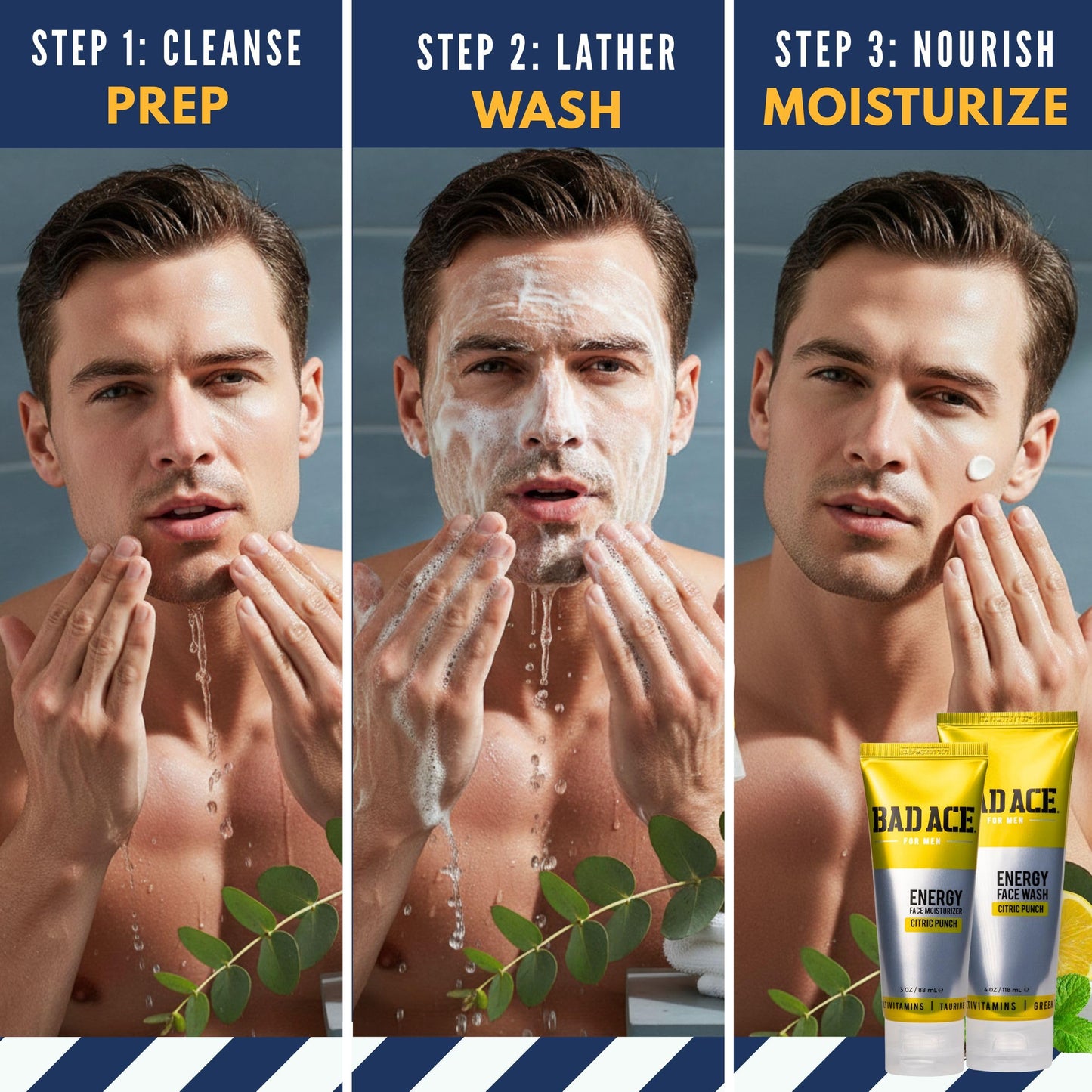 BAD ACE Energy Daily Face Wash | Korean Skin Care Formula Mens Face Wash for Dry Skin, Sensitive, Acne-Prone | Facial Cleanser for Men with Vitamins Beauty & Personal Care BAD ACE