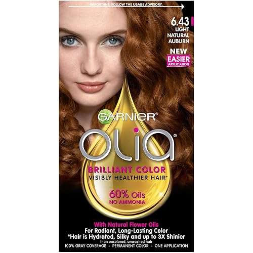 Garnier Olia Ammonia Free Permanent Hair Color, 100% Gray Coverage (Packaging May Vary), 6.43 Light Natural Auburn, Red Hair Dye, Pack of 1 Beauty & Personal Care Garnier
