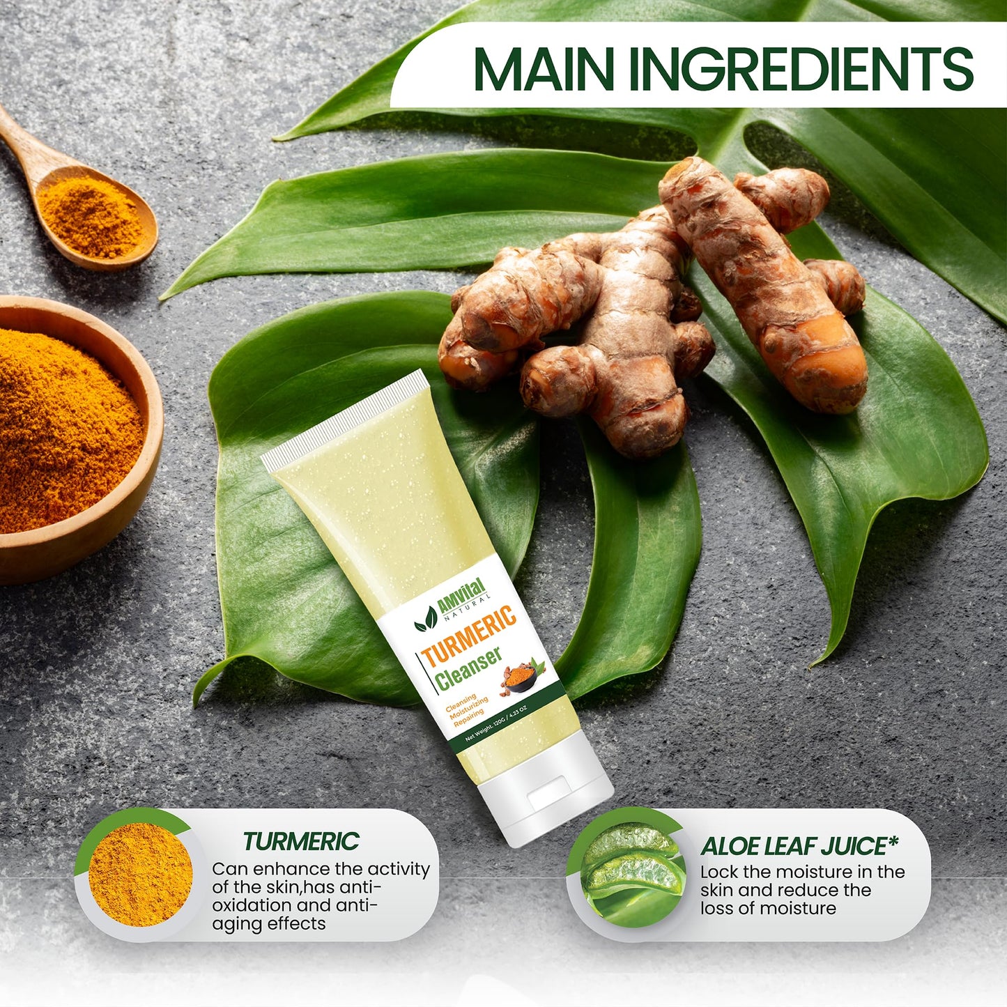 Turmeric Face Wash - Turmeric Facial-Cleanser with Aloe Vera, Vitamin E, and Natural Extracts - Lightweight Daily Gel Face Wash for All Skin Types Beauty & Personal Care AMVital