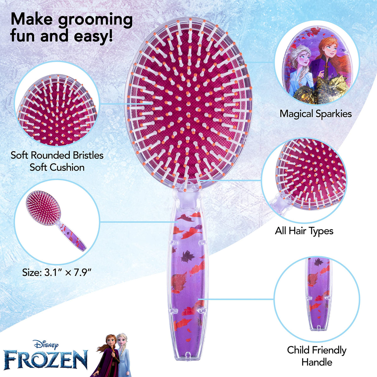 Disney Frozen Hair Brush with Magical Sparkling Leaves Confetti featuring Anna and Elsa for Girls, Purple - Kids Ages 3+ Beauty & Personal Care LUV HER