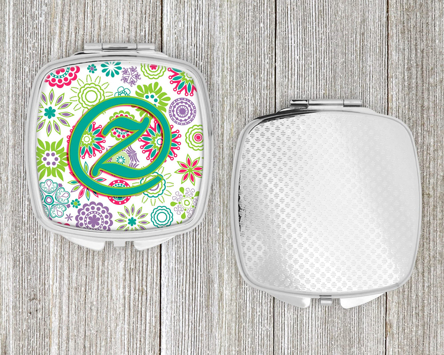 Caroline's Treasures CJ2011-ZSCM Letter Z Flowers Pink Teal Green Initial Compact Mirror Decorative Travel Makeup Mirror for Women Girls Gifts Pocket Beauty & Personal Care Caroline's Treasures