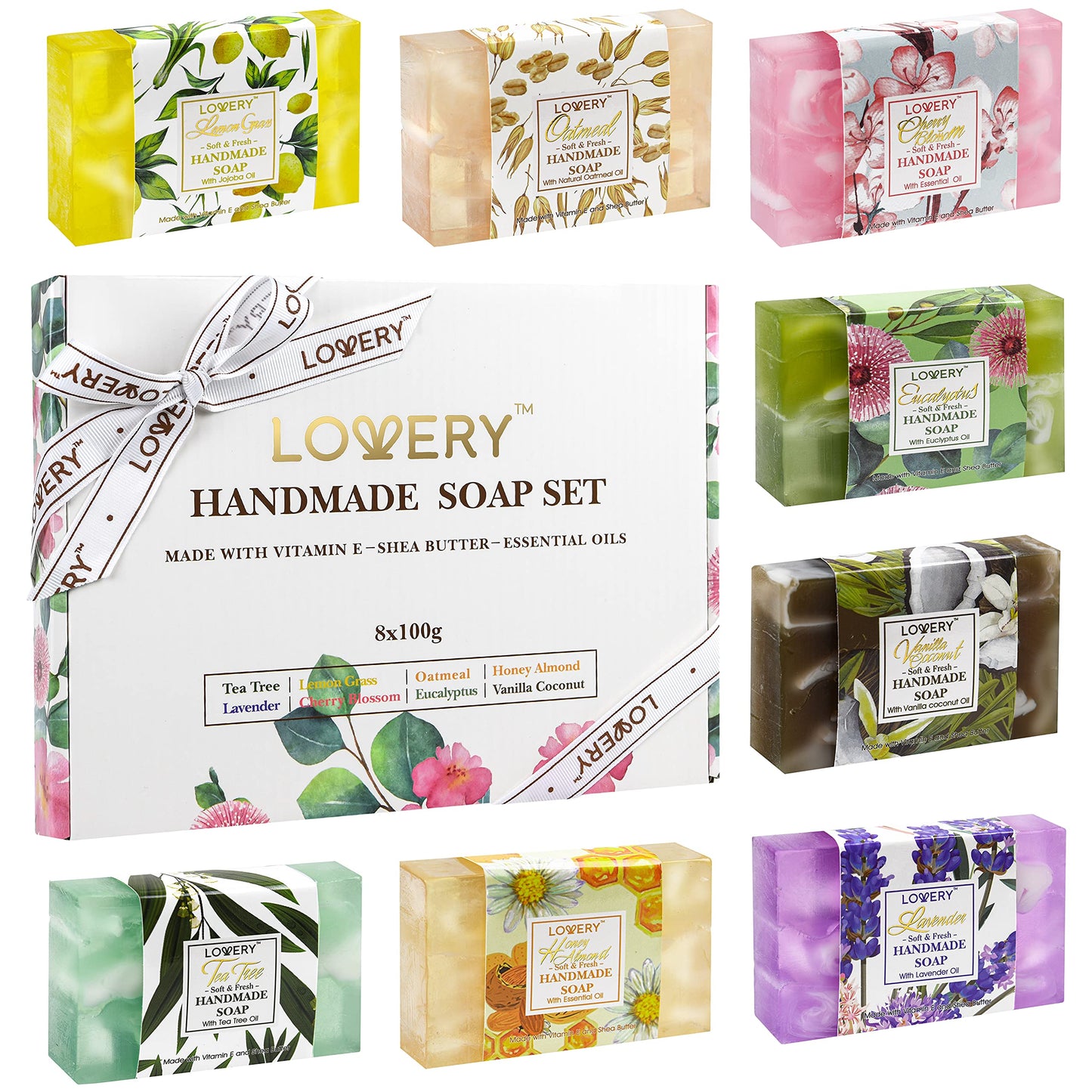 Birthday Gift Handmade Soap Set, 8-Piece Variety Pack Luxury Bath Soap Gift Box for Men, Women, Teens - Natural Scented Bar Soap for Face & Body Beauty & Personal Care LOVERY