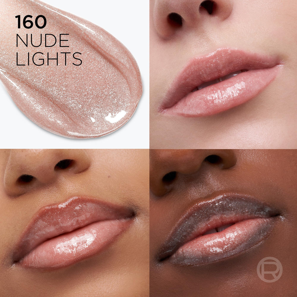 L'Oreal Paris Plump Ambition Hyaluron Lip Oil Shimmer, 24 HR Lip Gloss with Hyaluronic Acid, Volumizing Formula with Glass-Like Shine, Nude Lights