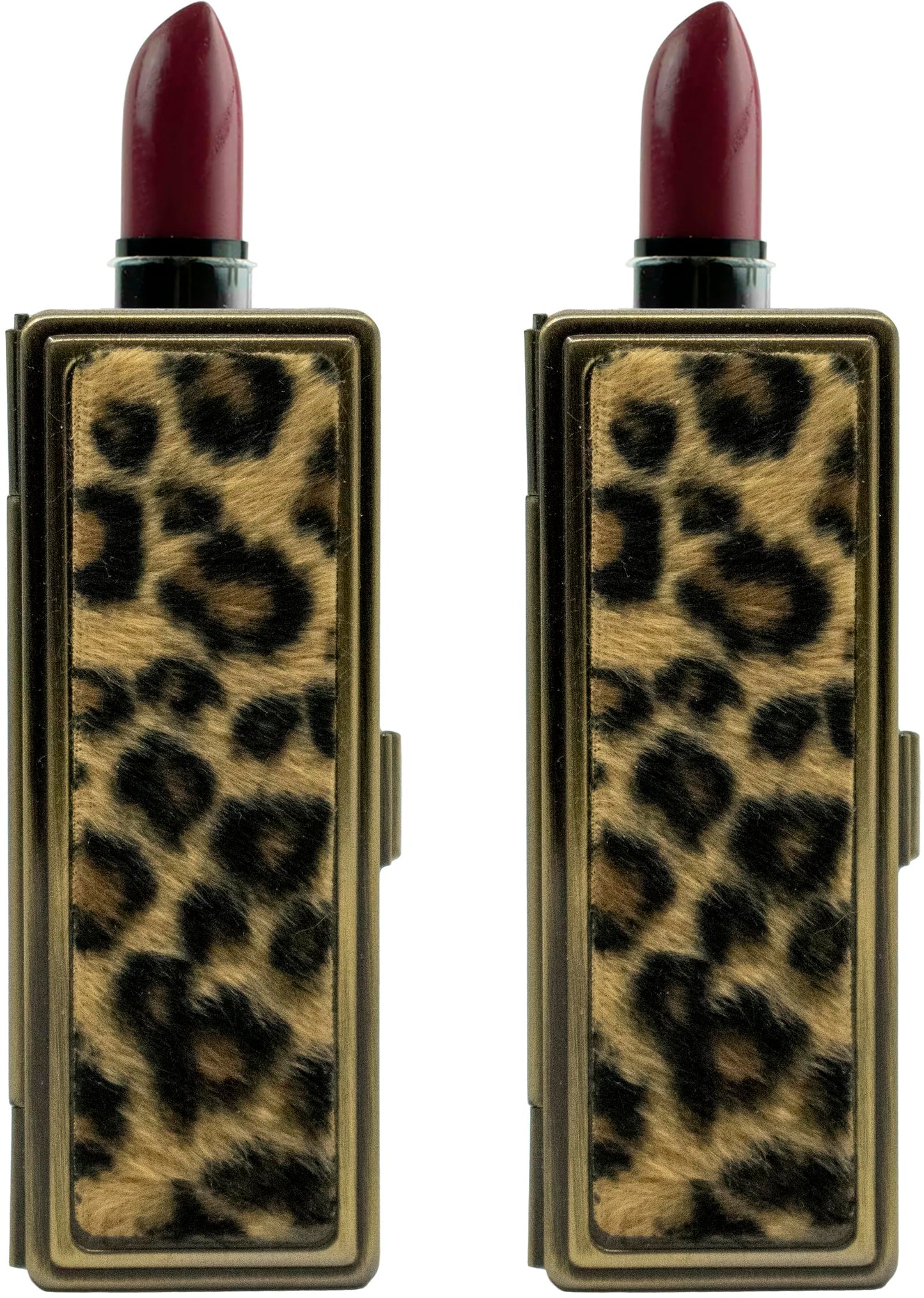 Stephanie Imports Set of 2 Rectangular Vintage Lipstick Cases With Glass Mirror (Leopard Print) Beauty & Personal Care Stephanie Imports