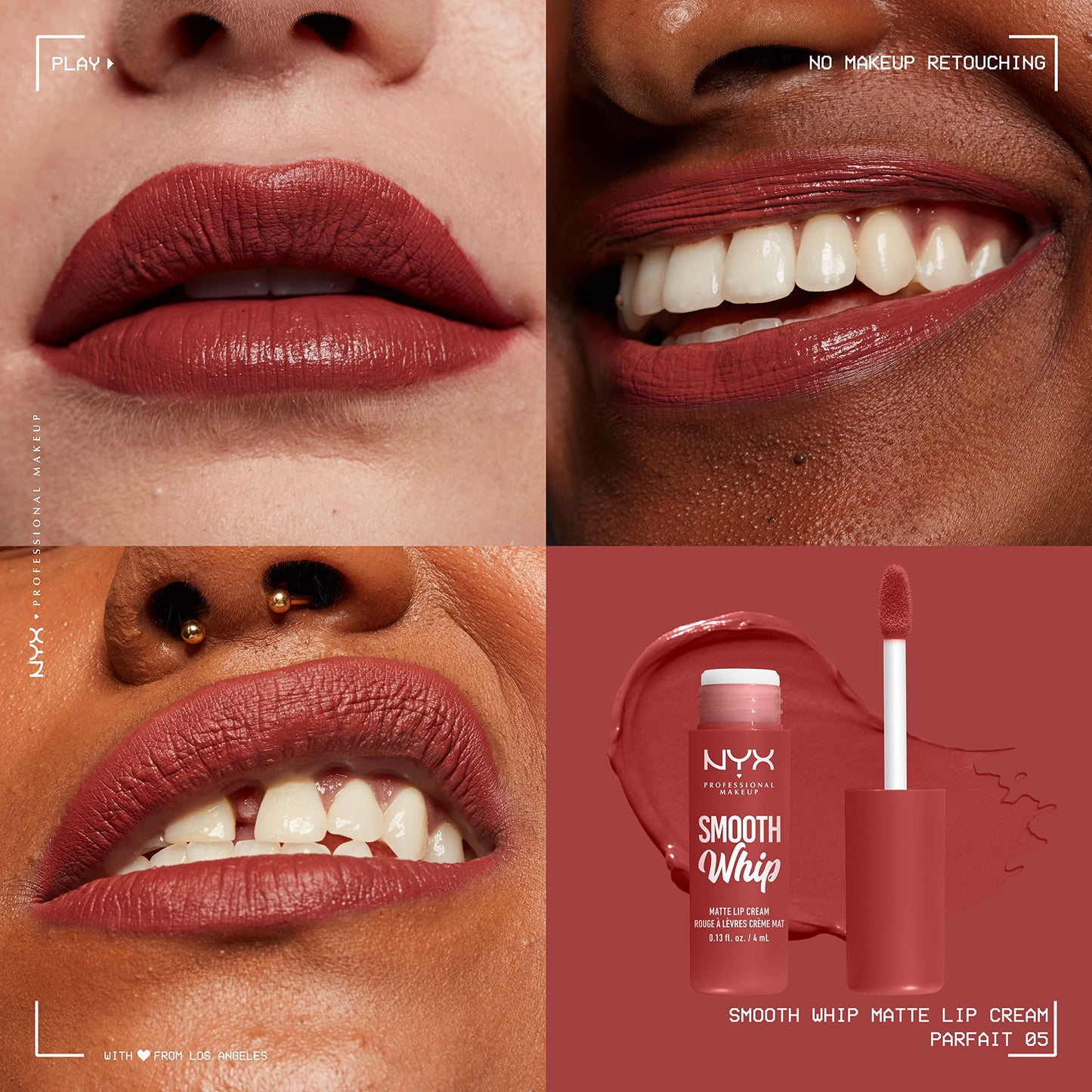 NYX PROFESSIONAL MAKEUP Smooth Whip Matte Lip Cream, Long Lasting, Moisturizing, Vegan Liquid Lipstick - Parfait (Midtone Red Nude) Beauty & Personal Care NYX PROFESSIONAL MAKEUP