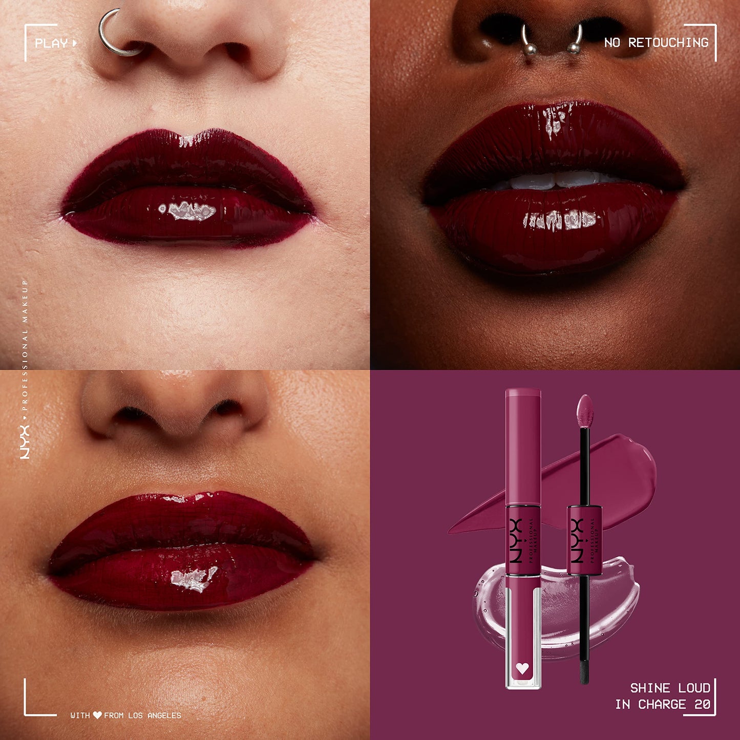 NYX PROFESSIONAL MAKEUP Shine Loud, Long-Lasting Liquid Lipstick with Clear Lip Gloss - In Charge (Perfect Berry) Beauty & Personal Care NYX PROFESSIONAL MAKEUP