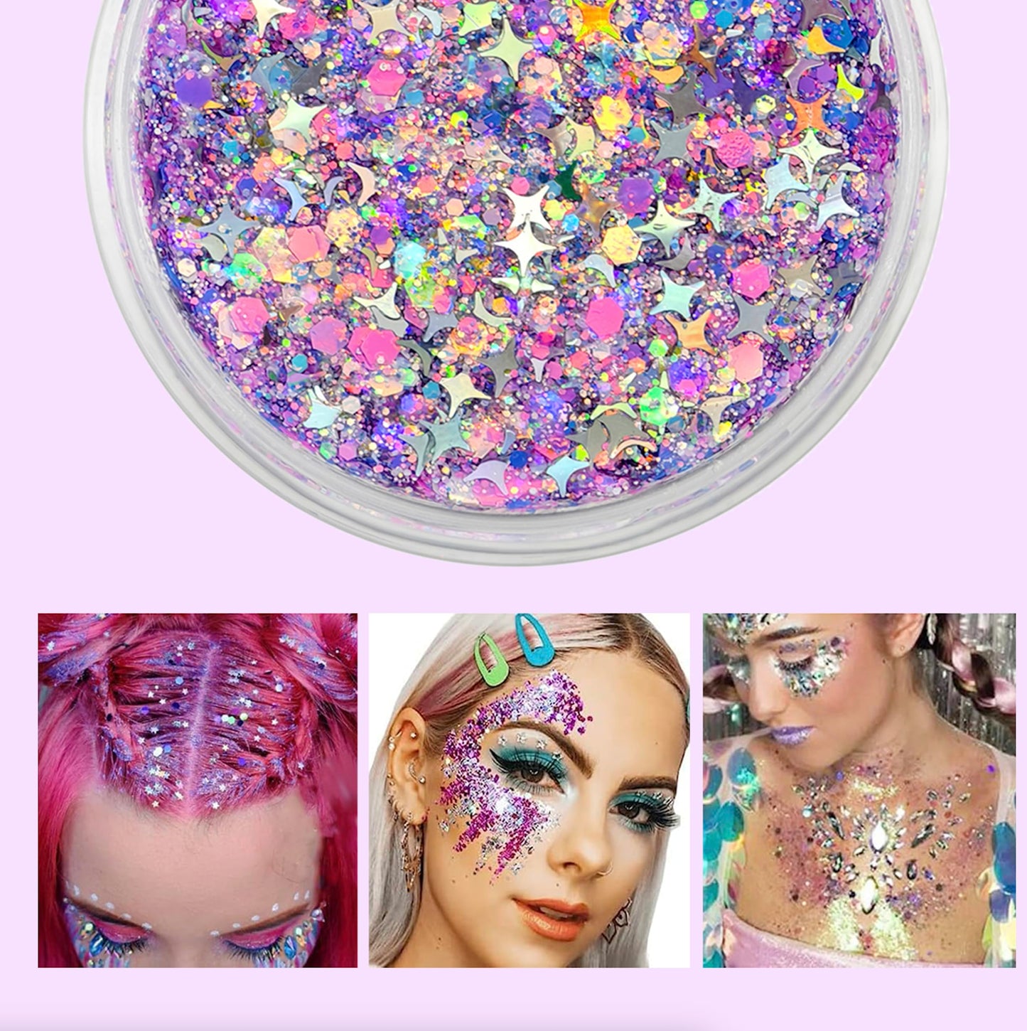 Lilac Purple - Holographic Chunky Glitter Gel for Body, Face, Hair - Vegan & Cruelty Free - Electric Bliss Beauty - Uses Include: Festival Rave Makeup Beauty & Personal Care Electric Bliss Beauty