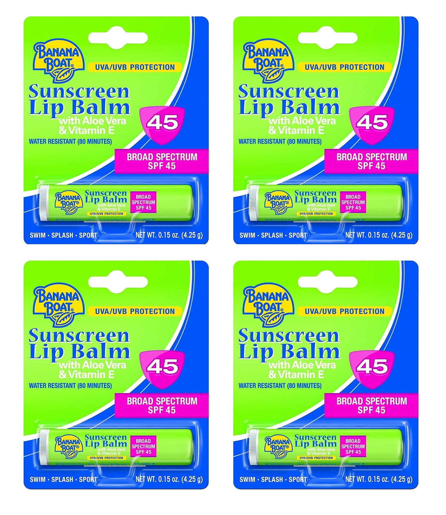 Banana Boat Aloe Vera Lip Balm SPF 45, 0.15 Ounce (Pack of 4) Beauty and Personal Care Banana Boat
