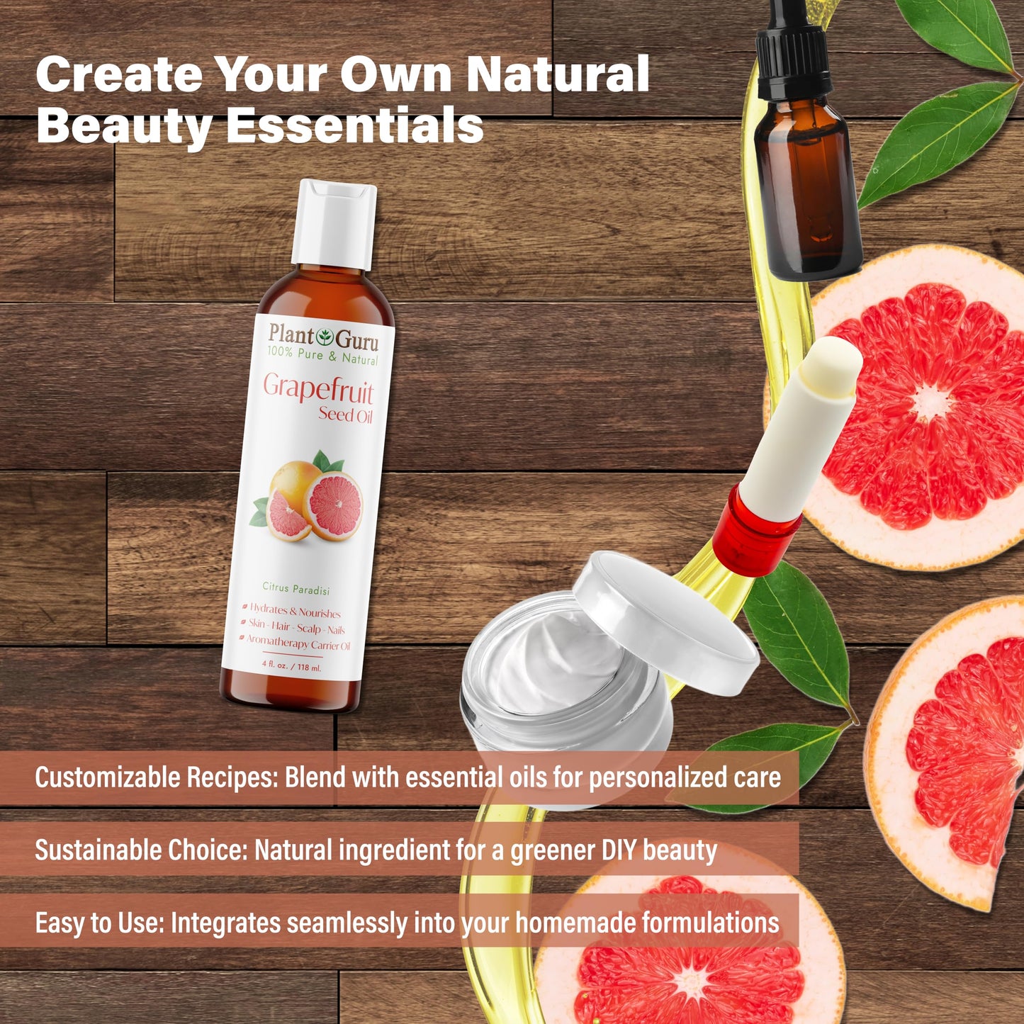 Plant Guru Grapefruit Seed Oil 32 fl. oz. Cold Pressed 100% Pure & Natural Carrier - Skin, Face, Body & Hair Growth Moisturizer. Great for DIY Creams Beauty & Personal Care Plant Guru