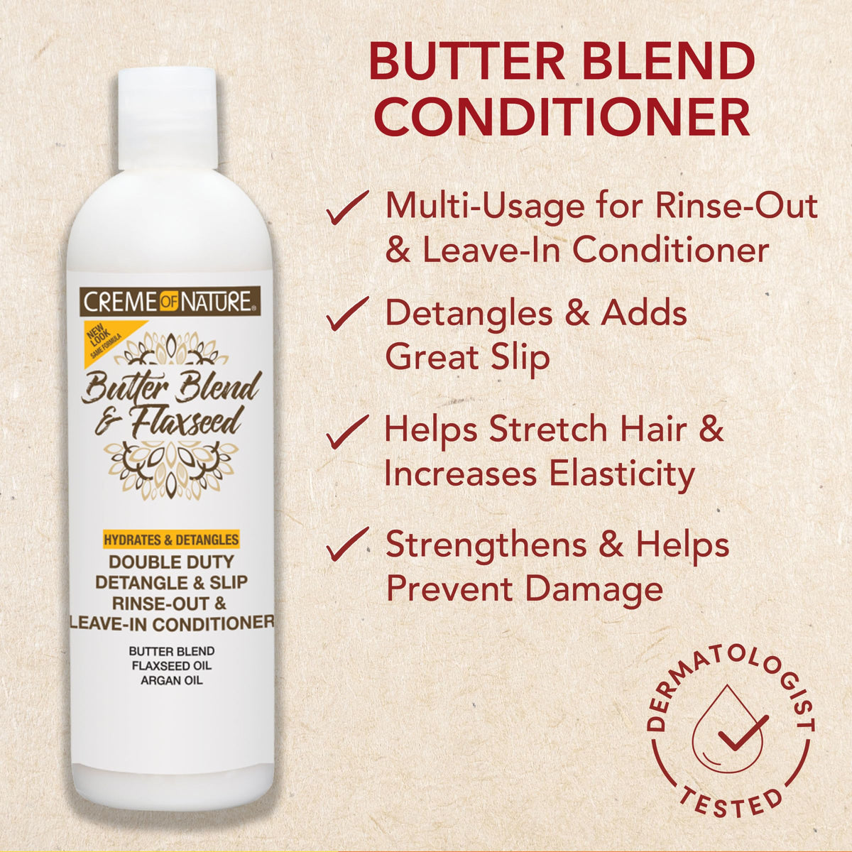 Creme of Nature Double Duty Detangle and Slip Rinse-Out and Leave-In Conditioner with Butter Blend, Flaxseed and Argan Oil, Moisture-Rich, Multi-Use Beauty & Personal Care Creme of Nature