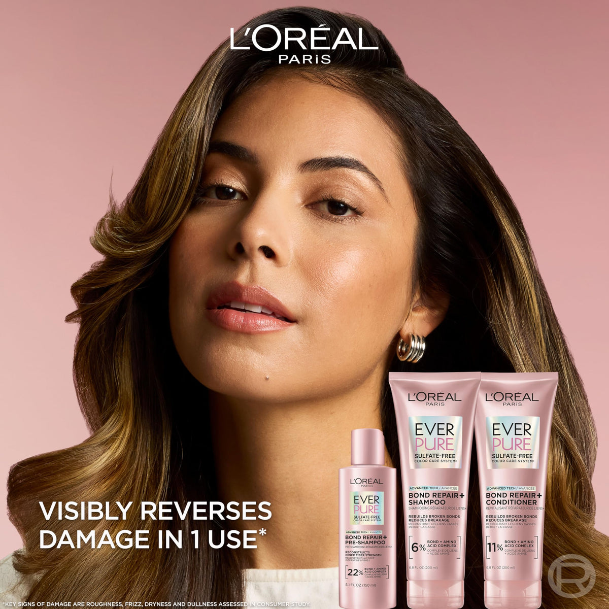 L'Oreal Paris Sulfate Free Bond Repair+ Shampoo and Conditioner Set with Bond + Amino Acid Complex, Strengthens and Repairs Damaged or Color Treated