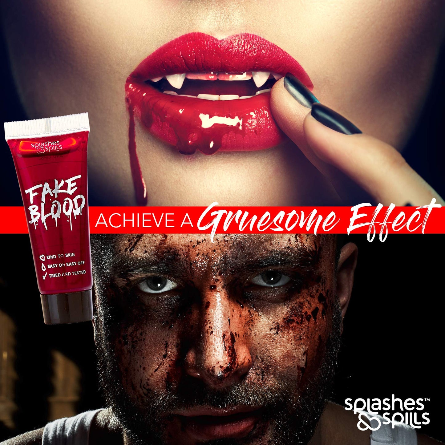 Realistic Fake Blood - Face and Body Paint - Pretend Costume and Dress Up Makeup by Splashes & Spills - New & Improved Formula! (10ml) Beauty & Personal Care splashes & spills