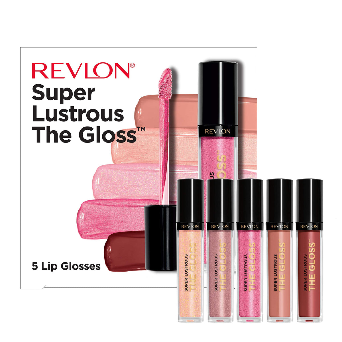 Revlon Super Lustrous The Gloss, 5 Piece Lipgloss Gift Set, Non-sticky High Shine Color in Cream & Pearl Finishes, Pack of 5, 0.75 Fl Oz Beauty & Personal Care REVLON