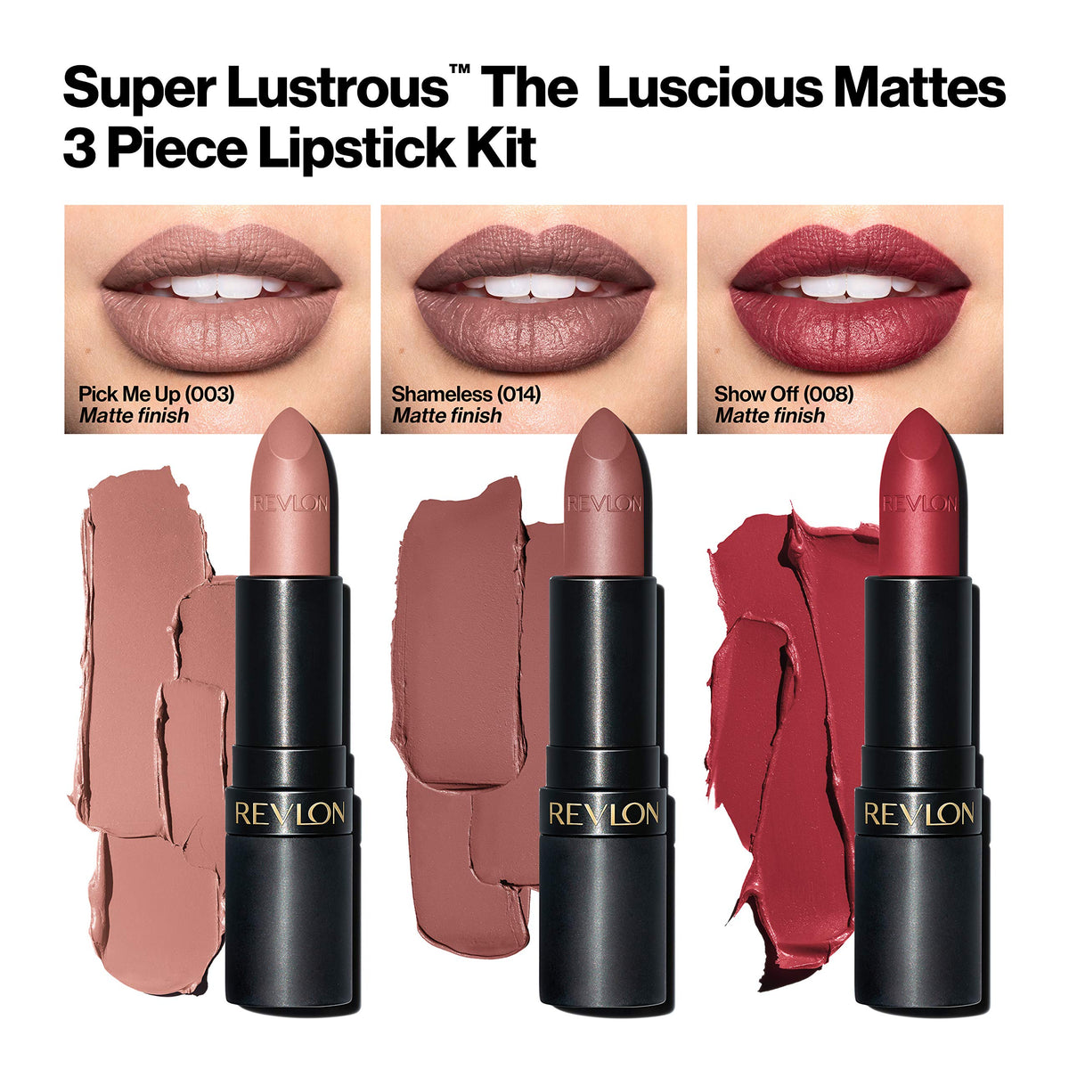 Revlon Super Lustrous 3-Piece Lipstick Gift Set, High Impact, Matte Finish, 003 Pick Me Up, 014 Shameless, 008 Show Off, 0.45 Oz Beauty & Personal Care REVLON