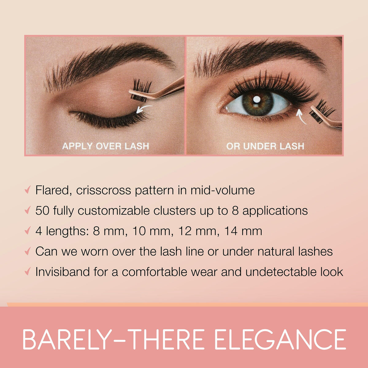 Ardell Naked Clusters 437 - Lightweight Human Hair Natural Cluster Lashes with Invisiband, Mixed Length 8-14 mm, DIY Lash Extensions, 50 Lash Clusters