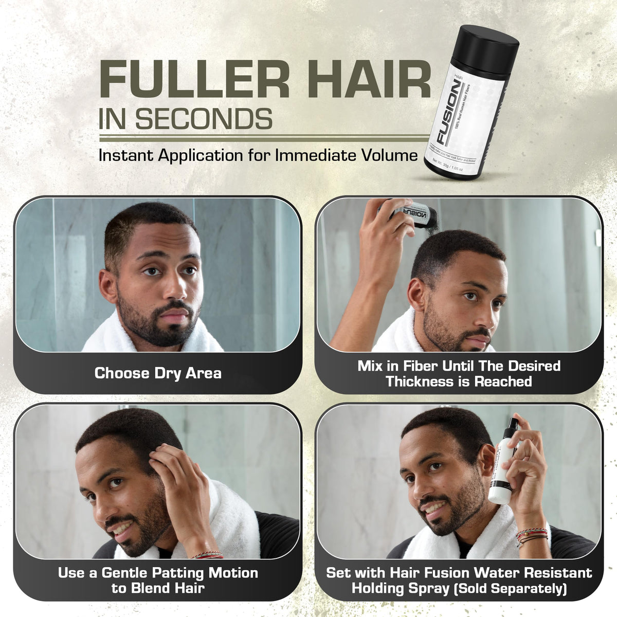 Hair Fibers for Thinning Hair - (1.05 Oz) Real Human Hair Building Fibers to Conceal Bald Spots and Thinning Hair, Root Touch Up and Volumizer, Black