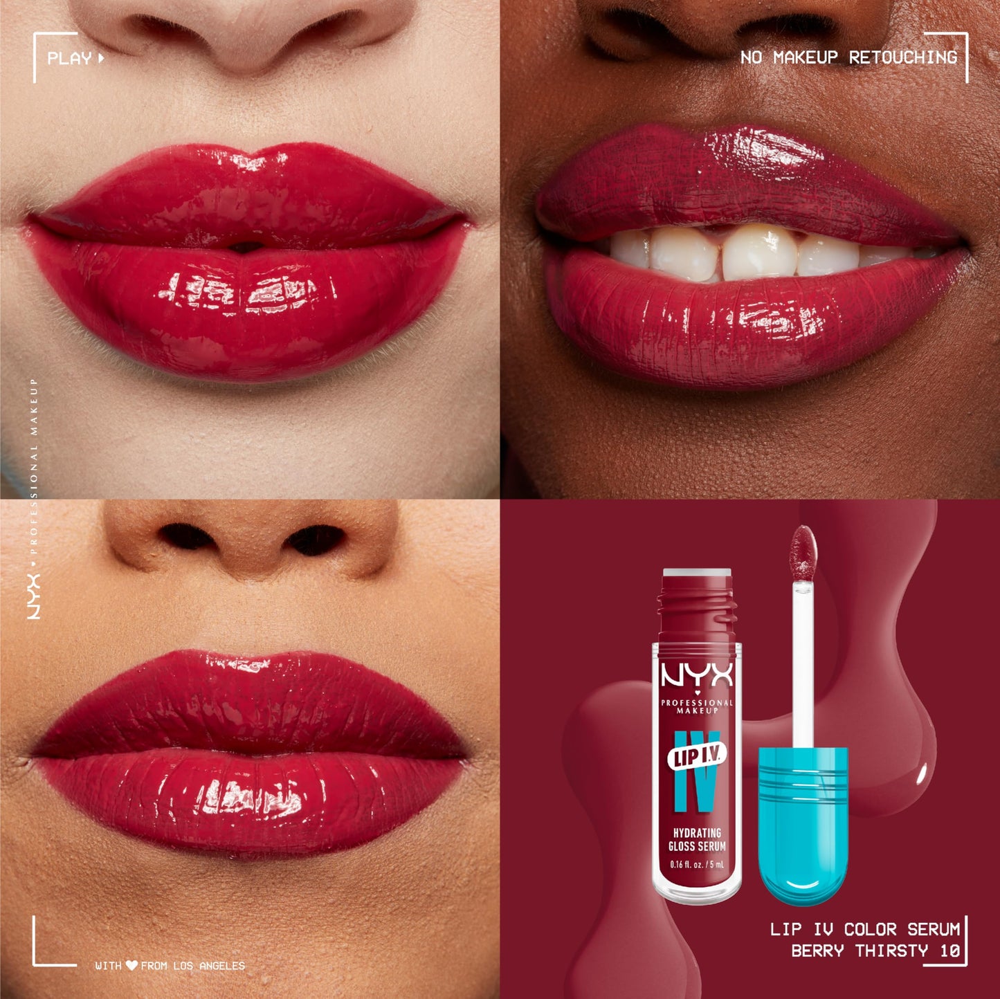 NYX PROFESSIONAL MAKEUP Lip IV Hydrating Glossy Lip Stain with 12HR Hydration - Berry Thirsty (Red) Beauty & Personal Care NYX PROFESSIONAL MAKEUP