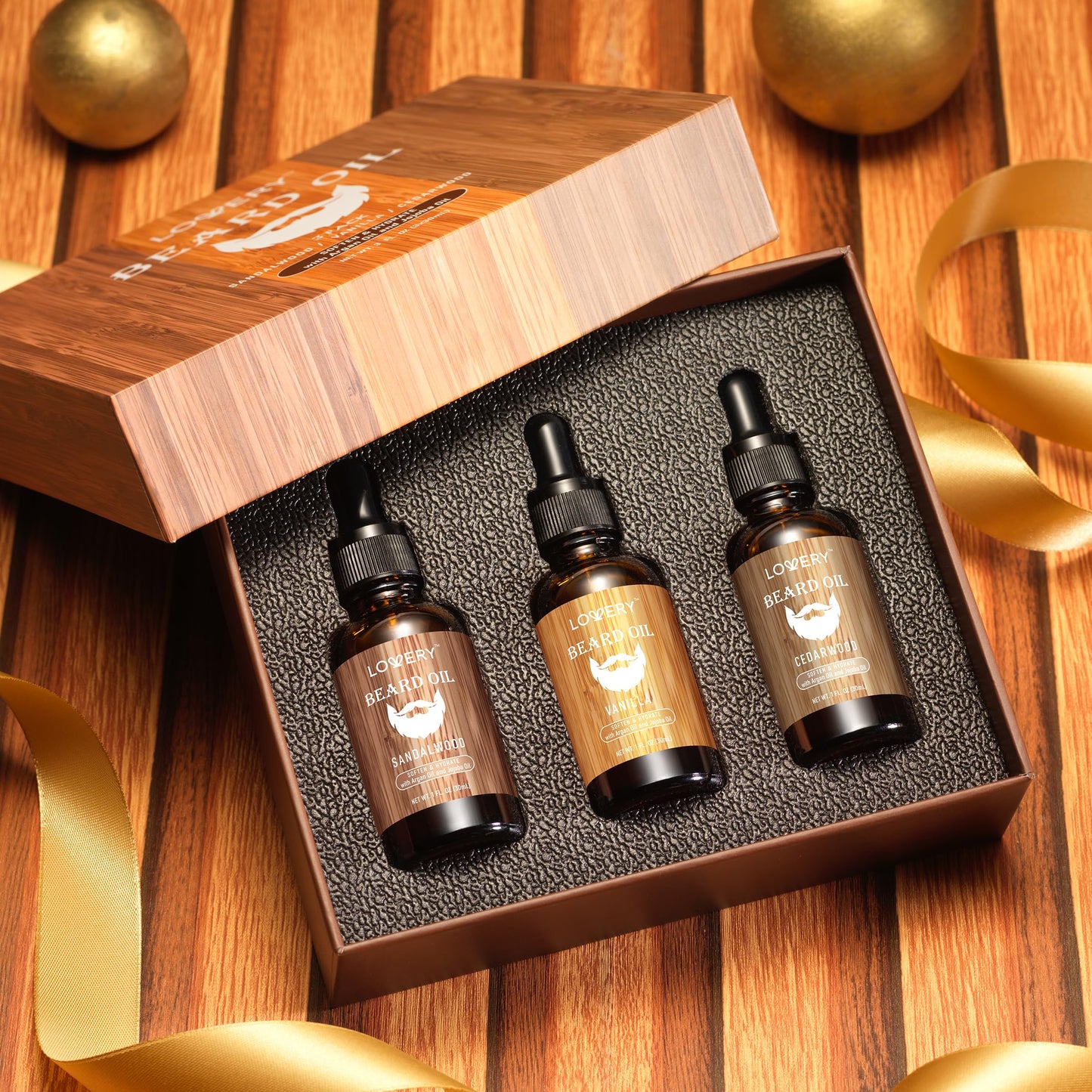 Beard Oil for Men - Sandalwood, Vanilla & Cedarwood Natural Mens Beard Oil Kit with Argan & Jojoba Oil - Beard Softener & Deeply Moisturizer Adding Beauty and Personal Care LOVERY