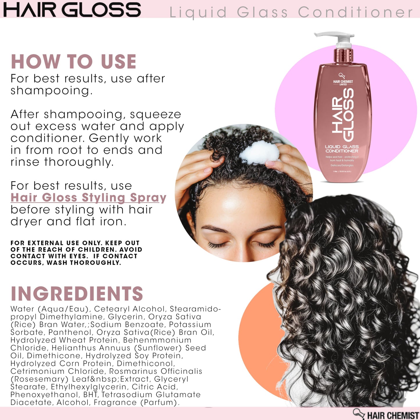 Hair Chemist Hair Gloss Liquid Glass Shampoo & Conditioner Set 33.8 Ounce (2-PC SET) -Smoothing Shampoo, Adds Smooth & Shine Plus Frizz Reducing Beauty & Personal Care Hair Chemist