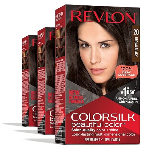 Revlon Permanent Hair Color, Permanent Hair Dye, Colorsilk with 100% Gray Coverage, Ammonia-Free, Keratin and Amino Acids, 20 Brown Black, 4.4 Oz Beauty & Personal Care REVLON