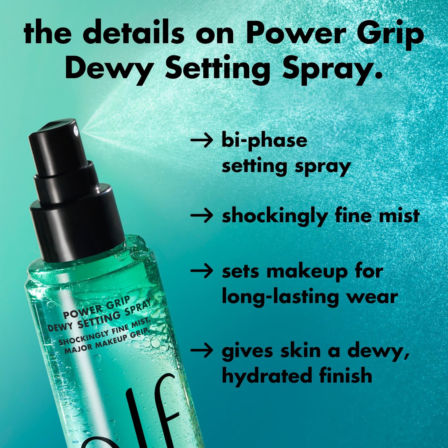 e.l.f. Power Grip Dewy Setting Spray, Ultra Fine Mist Made With Hyaluronic Acid, Grips Makeup For A Hydrated-Looking, Dewy Finish, Vegan Beauty & Personal Care e.l.f.