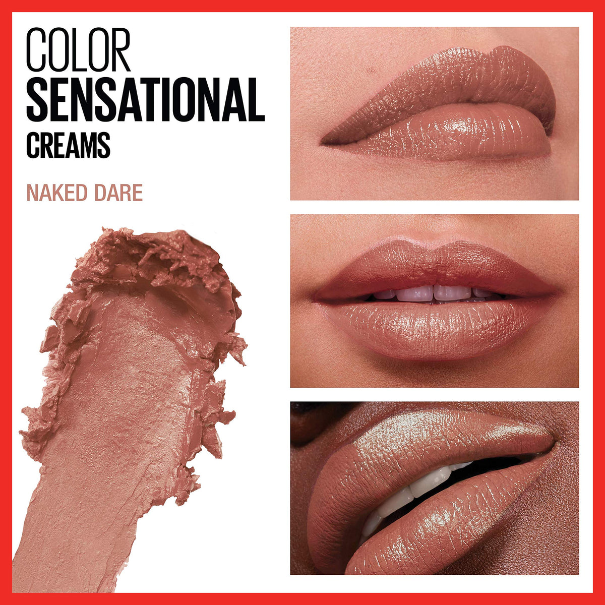 Maybelline Color Sensational Lipstick, Lip Makeup, Cream Finish, Hydrating Lipstick, Nude, Pink, Red, Plum Lip Color, Naked Dare, 0.15 oz; (Packaging Beauty & Personal Care MAYBELLINE