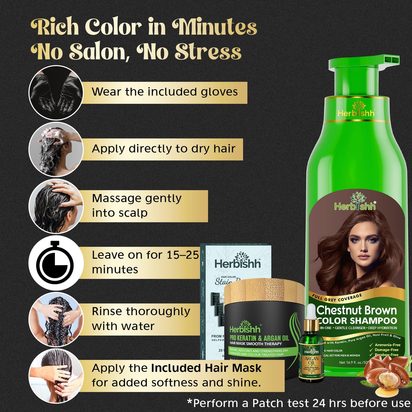 Herbishh Hair Color Shampoo for Gray Hair - Natural Hair Dye Shampoo - Lasts Up To 3-4 Weeks - 500ML - 3-In-1 Hair Color - Colors, Cleanses Beauty & Personal Care Herbishh