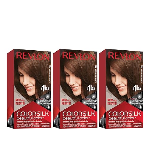 Revlon Permanent Hair Color, Permanent Hair Dye, Colorsilk with 100% Gray Coverage, Ammonia-Free, Keratin and Amino Acids, 47 Medium Rich Brown, 4.4 Beauty & Personal Care REVLON