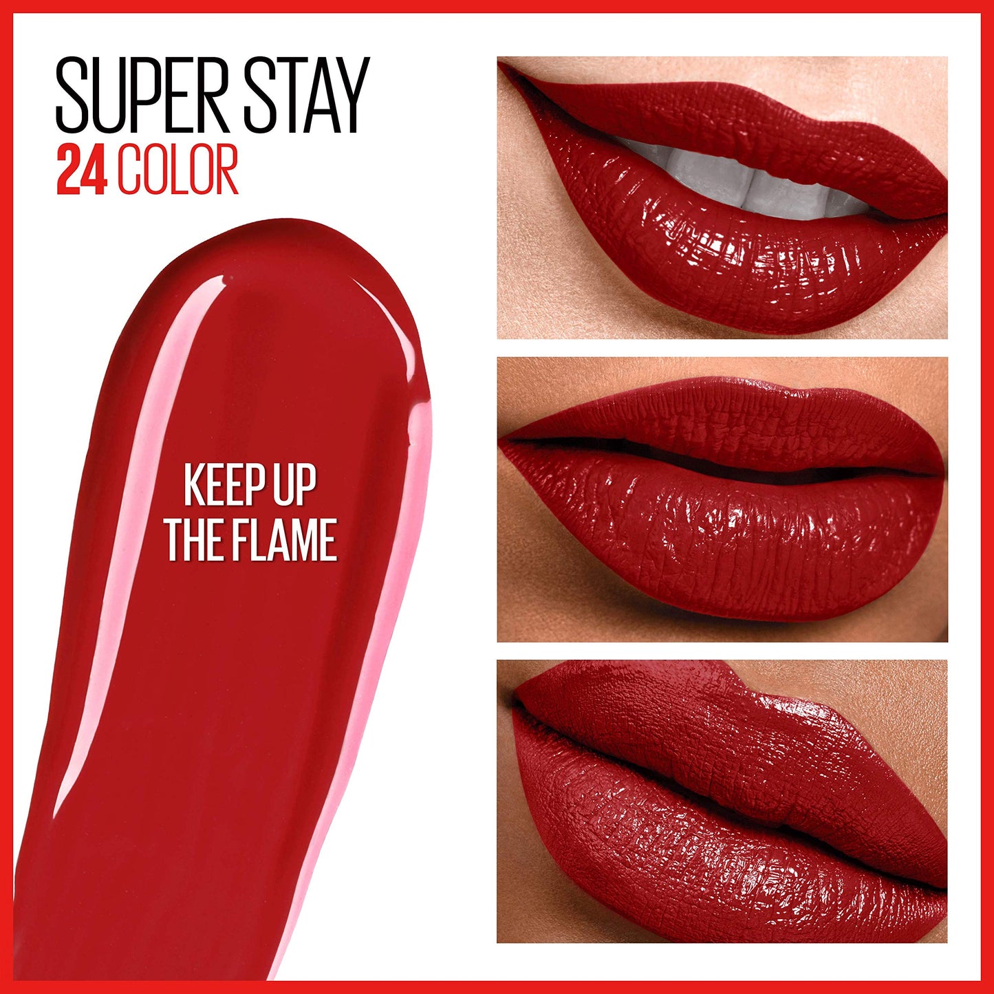Maybelline Super Stay 24, 2-Step Liquid Lipstick Makeup, Long Lasting Highly Pigmented Color with Moisturizing Balm, Keep Up The Flame, Red, 1 Count Beauty & Personal Care MAYBELLINE