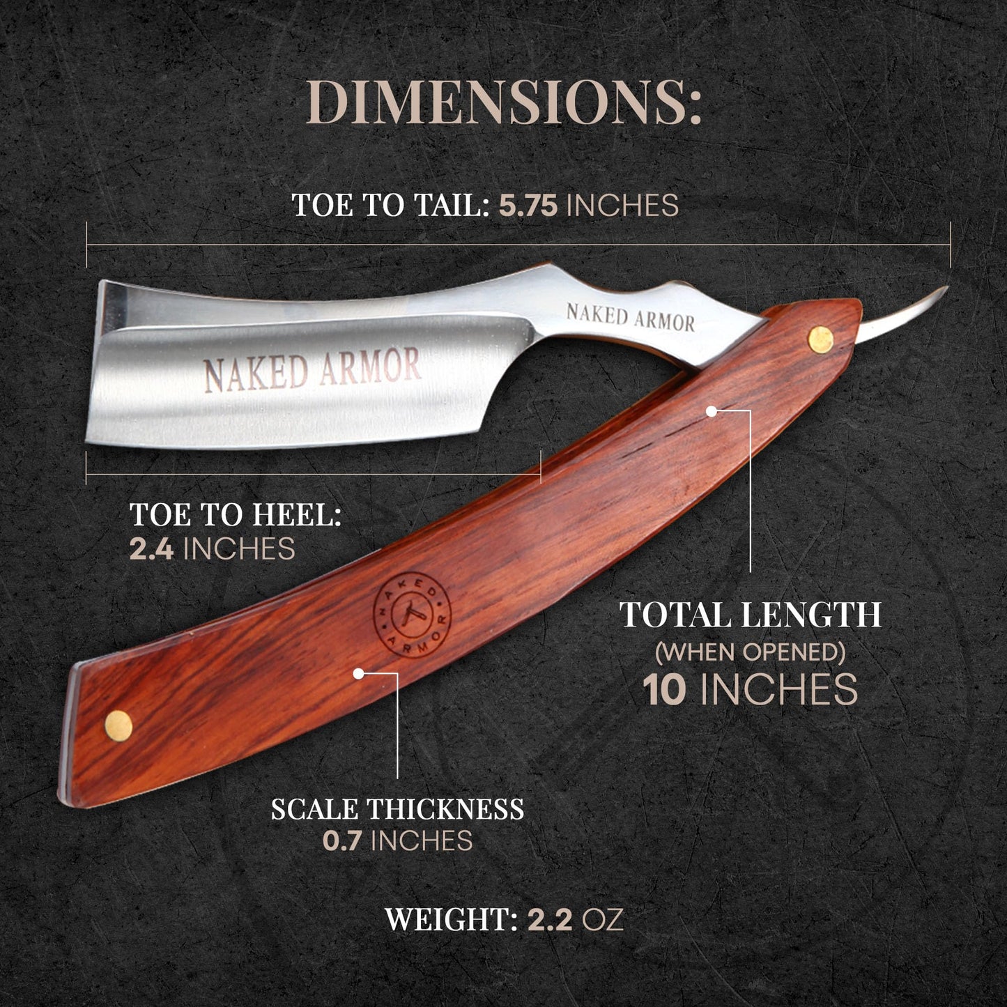 Naked Armor Thor Straight Razor - Shave Ready 7/8" French Nose Japanese Stainless Steel Straight Razors for Men with Redwood Scale, Case Included Beauty and Personal Care Naked Armor