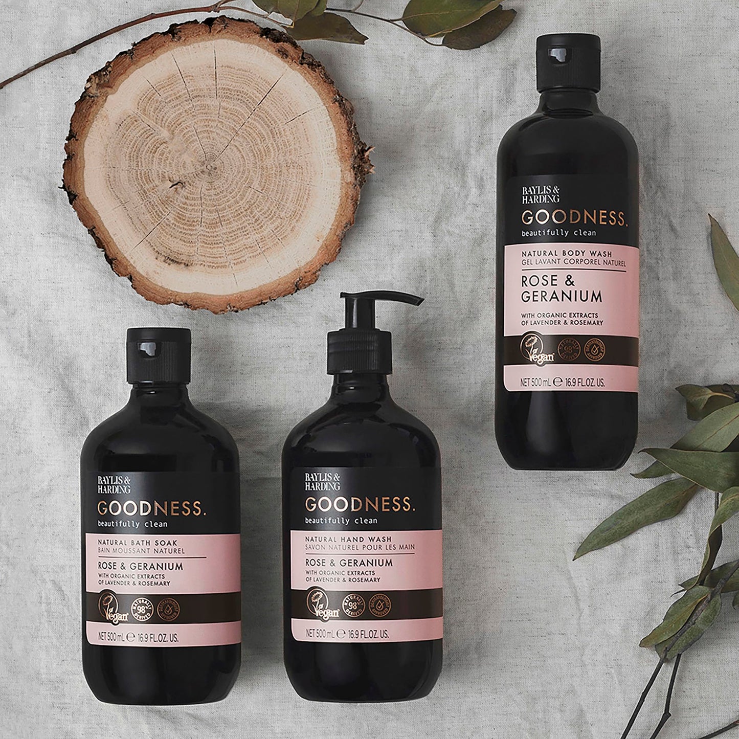 Baylis & Harding Goodness Rose & Geranium Natural Bath Soak 16.9 fl. oz (Pack of 3) - Biodegradable Formula - Vegan Friendly Beauty & Personal Care Baylis & Harding