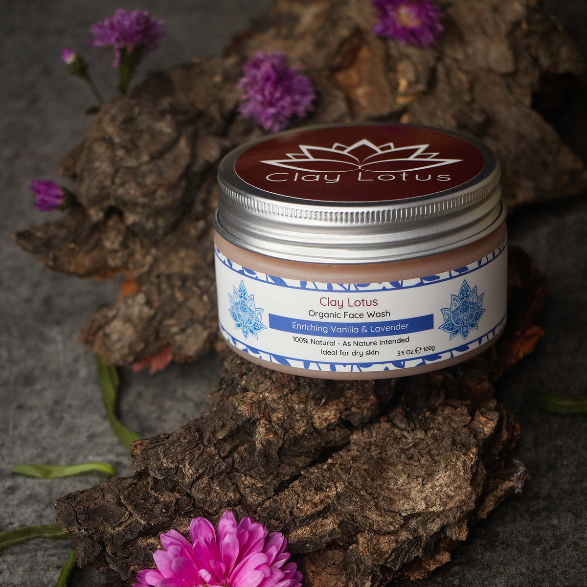 Clay Lotus Organic Face Wash - Hydrating Cleanser for Dry, Mature Skin. Anti-aging, Natural Formula for Reduced Wrinkles and Restored Radiance- Vegan Beauty & Personal Care Clay Lotus