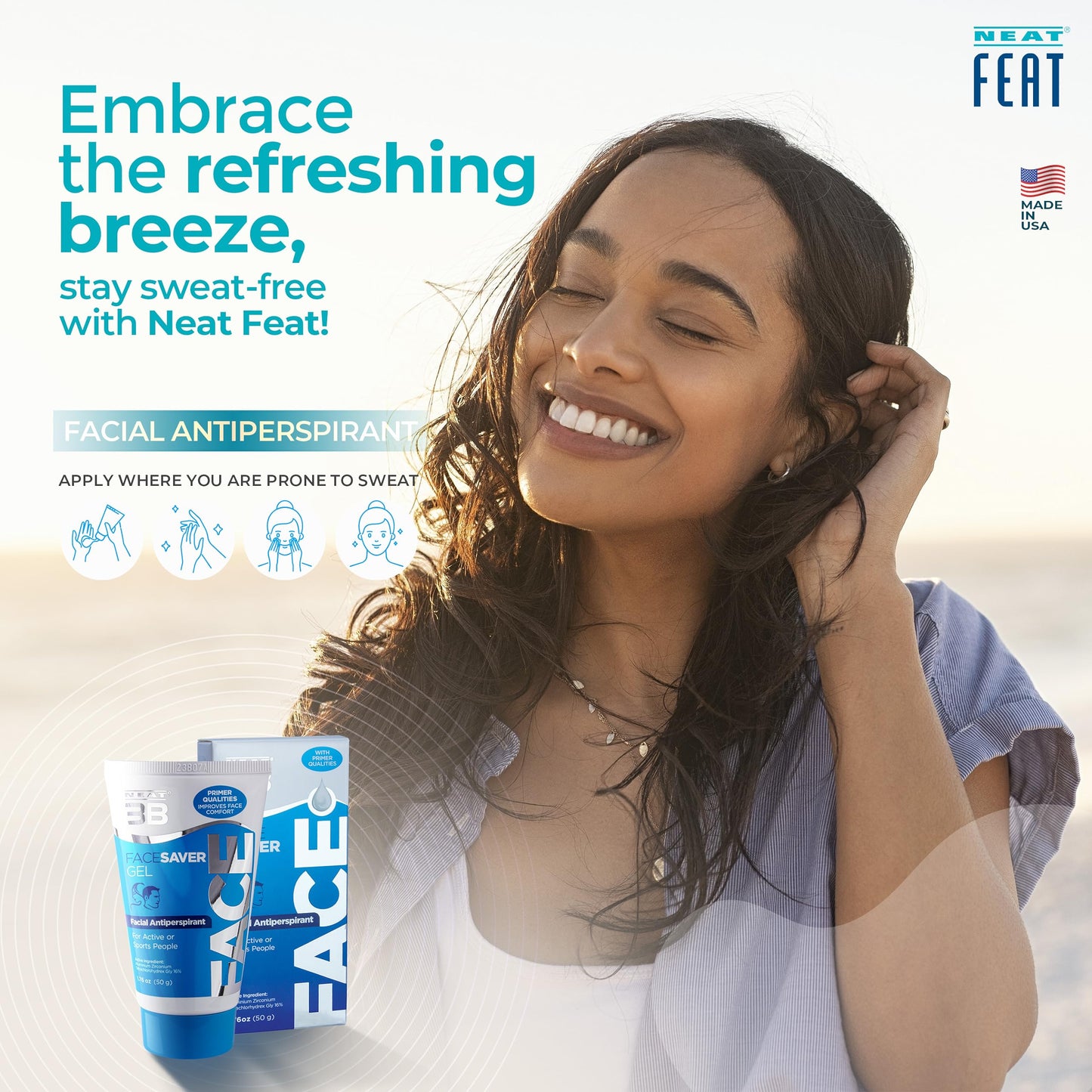Neat Feat 3B Face Saver Antiperspirant Gel for Facial Perspiration & Shine, White and Blue, 1.76 Fl Oz Beauty & Personal Care Neat Feat
