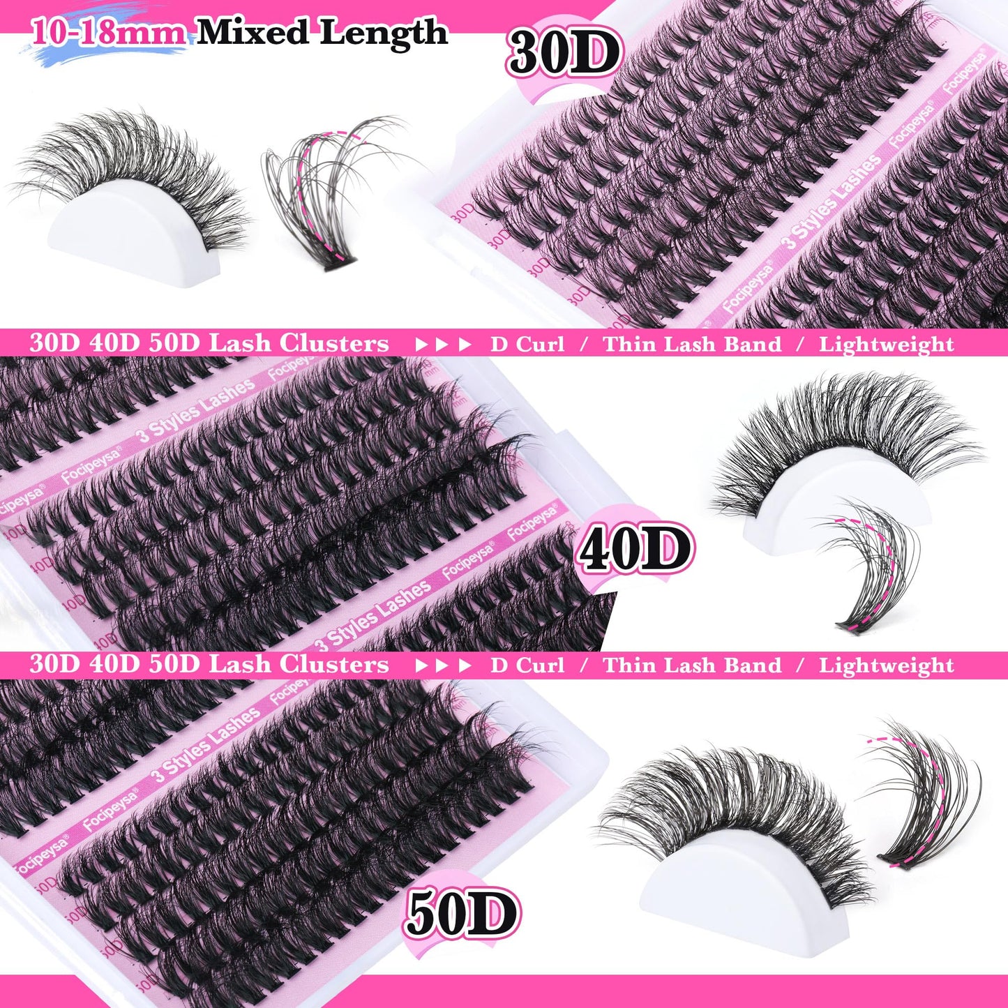 Full Volume Lash Clusters DIY Lash Extension 300pcs Clusters Lashes D Curly Eyelash Extension 8-16mm Individual Lashes Mink for Self Application at Beauty and Personal Care Focipeysa