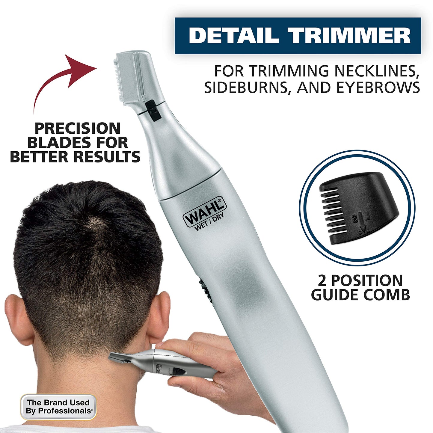 Wahl Men’s Nose Hair Trimmer, for Eyebrows, Neckline, Nose & Ear Hair, Precision Detail Trimming with Interchangeable Heads, Battery Included - Model Beauty and Personal Care Wahl